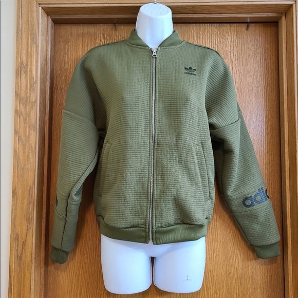 Adidas Trefoil Olive Green Waffle Knit Jacket XS - Picture 7 of 7